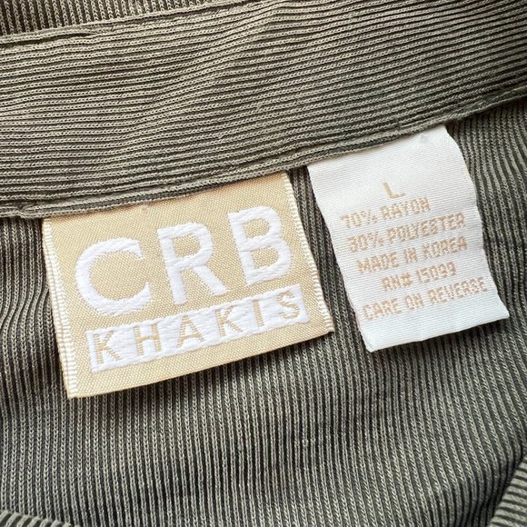 Vintage CRB Khakis Rayon Blend Ribbed Green Summer Button-Up Shirt - Men's Large - Picture 3 of 5